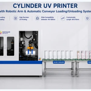 Automatic Industrial Cylinder UV Printer | Robotic Loading System