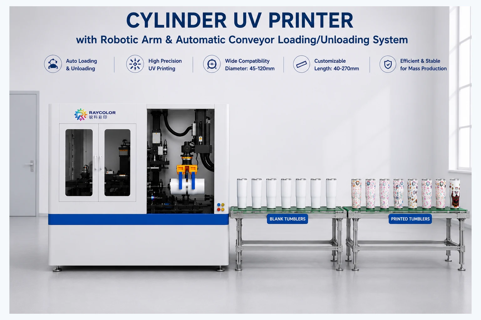 Automatic Industrial Cylinder UV Printer | Robotic Loading System