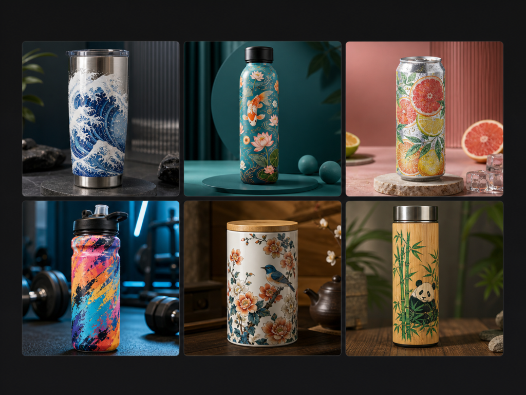 Custom printed metal tumblers, water bottles, cans and bamboo containers