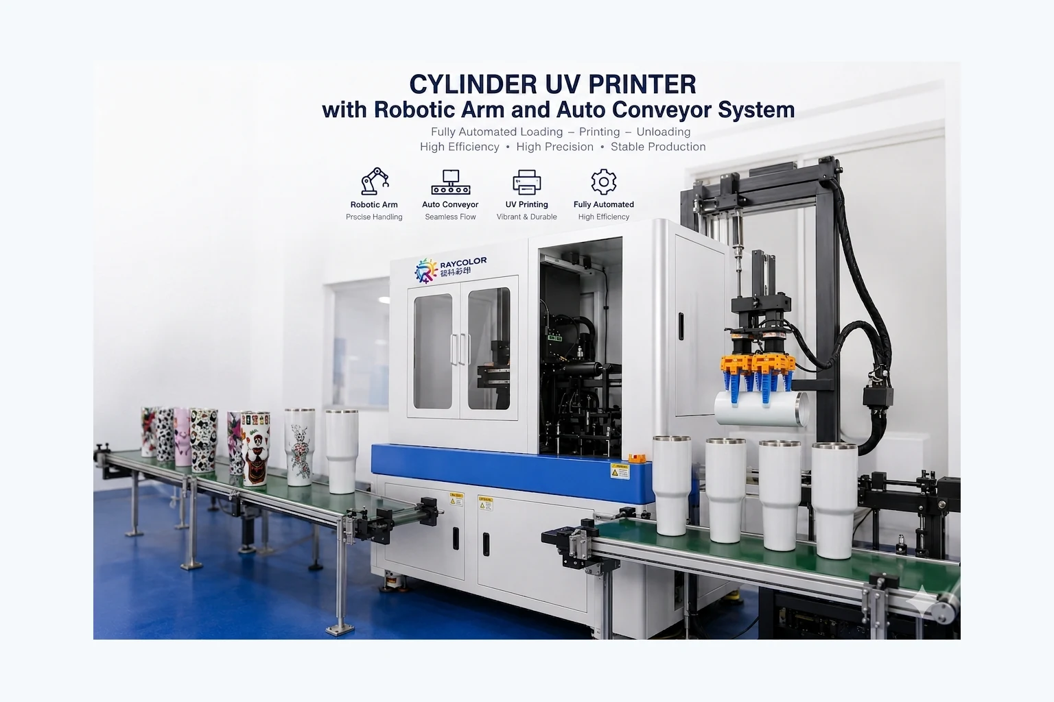 Automatic Industrial Cylinder UV Printer | Robotic Loading System - Image 2